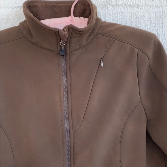 L.L. Bean Fleece Brown Long Sleeve Softshell Zip Up Jacket sz S - Picture 2 of 6